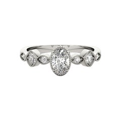 GIA 1.70ct Oval Bezel Set Multi-Stone Milgrain 18K White Gold Diamond Ring