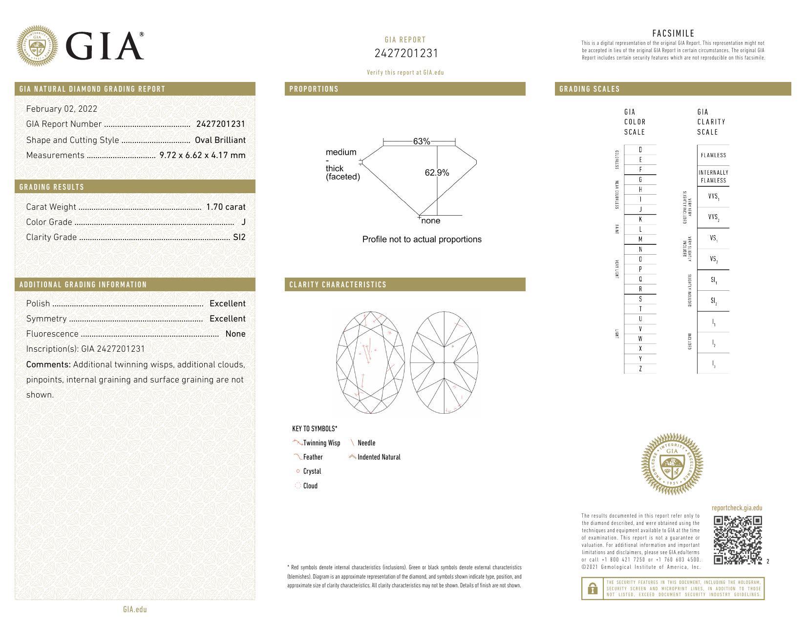 GIA 2,01ct Oval Seite Stein Lünette Band Solitär Gelbgold Diamantring Damen im Angebot