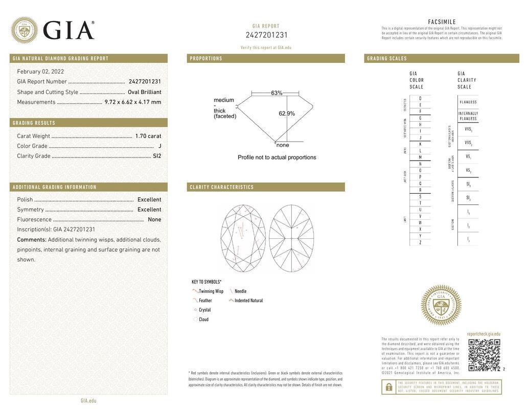 Contemporain GIA 1,70ct Solitaire ovale avec Demi-Eternité Bague diamant en or jaune 18K en vente