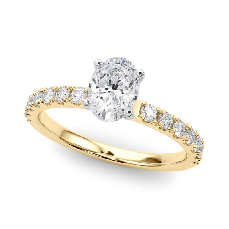 Taille ovale GIA 1,70ct Solitaire ovale avec Demi-Eternité Bague diamant en or jaune 18K en vente