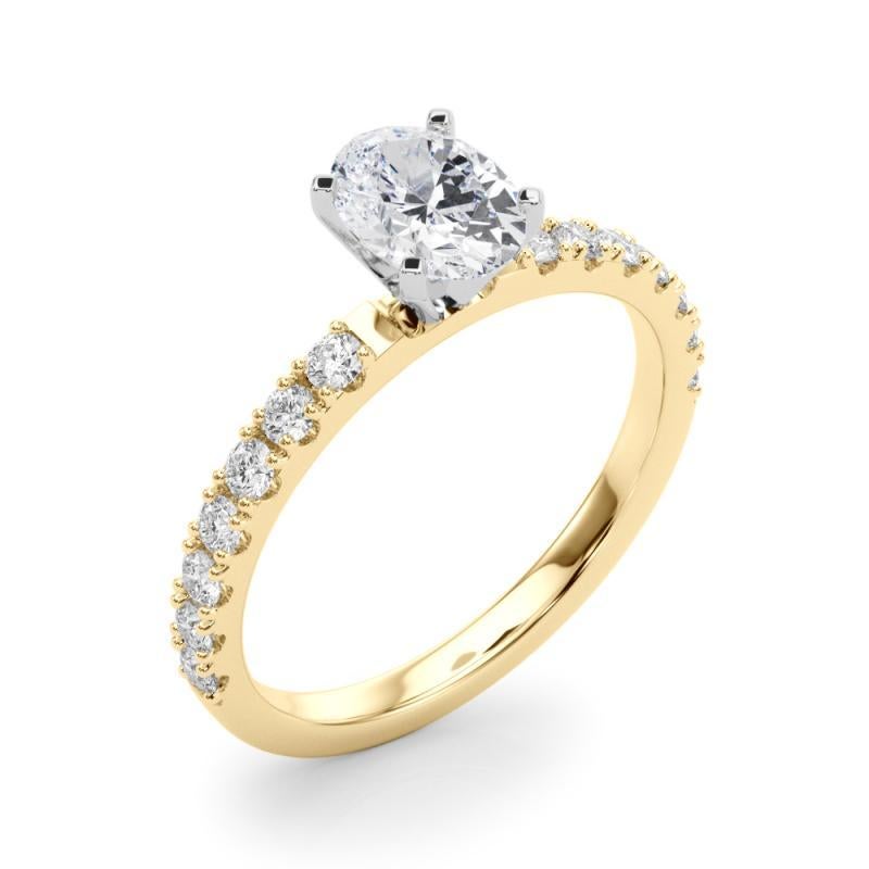 GIA 1,70ct Solitaire ovale avec Demi-Eternité Bague diamant en or jaune 18K Pour femmes en vente