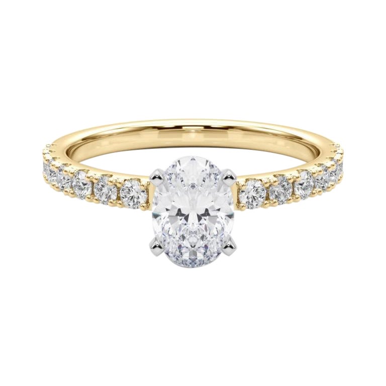 GIA 1,70ct Solitaire ovale avec Demi-Eternité Bague diamant en or jaune 18K