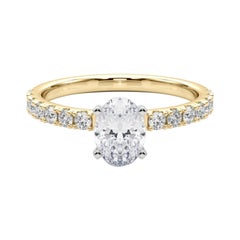GIA 1,70ct Solitaire ovale avec Demi-Eternité Bague diamant en or jaune 18K