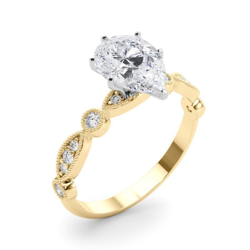 De las mujeres GIA Anillo de diamantes de oro amarillo con bisel milgrain redondo y marquesa de pera de 1,70 ct en venta