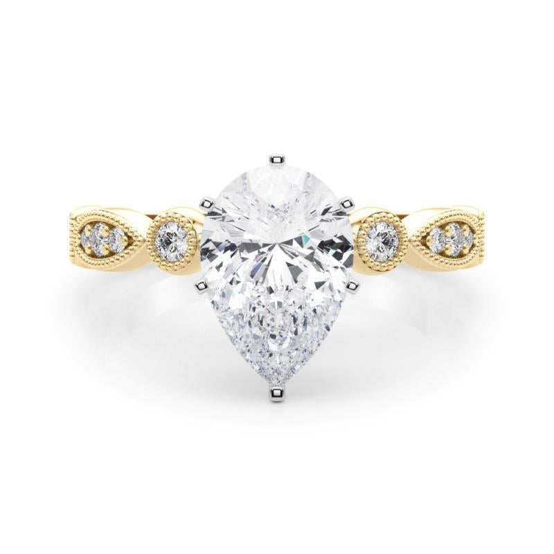 GIA 1.70ct Pear Marquise & Round Milgrain Bezel Yellow Gold Diamond Ring
