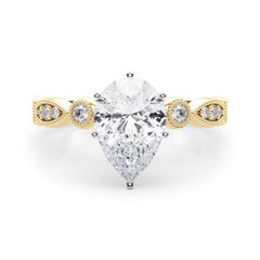 GIA 1.70ct Pear Marquise & Round Milgrain Bezel Yellow Gold Diamond Ring