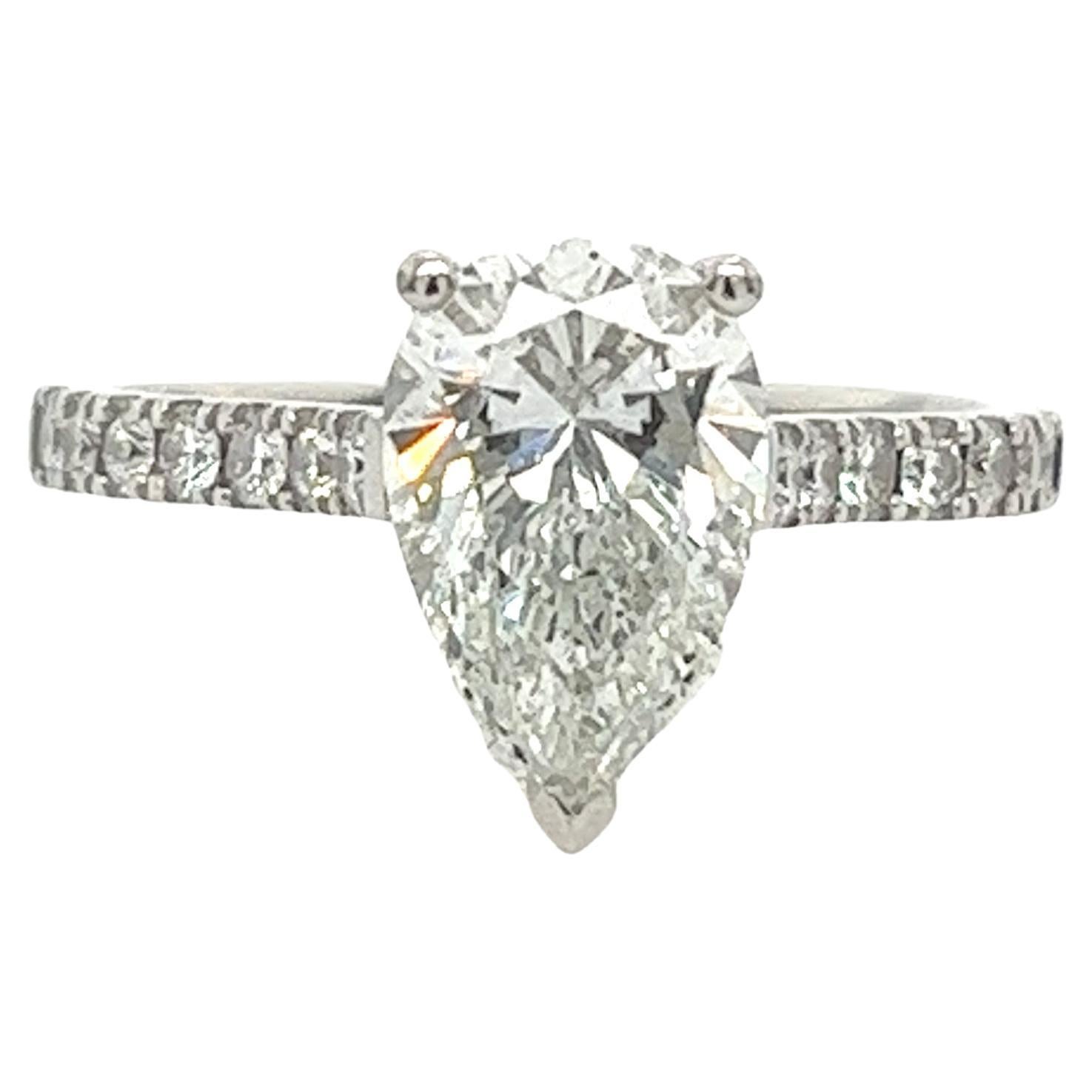 GIA 1.70ct Pear Shape Diamond Engagement Ring Set In Platinum For Sale