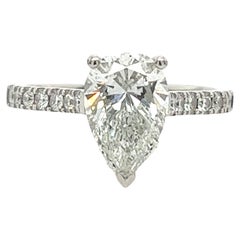 Bague de fiançailles en platine avec diamant en forme de poire de 1,70ct GIA