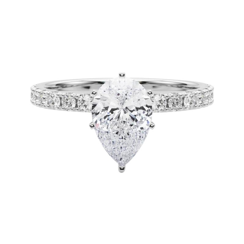 GIA Solitario de pera de 1,70 ct con media eternidad  Anillo de diamantes