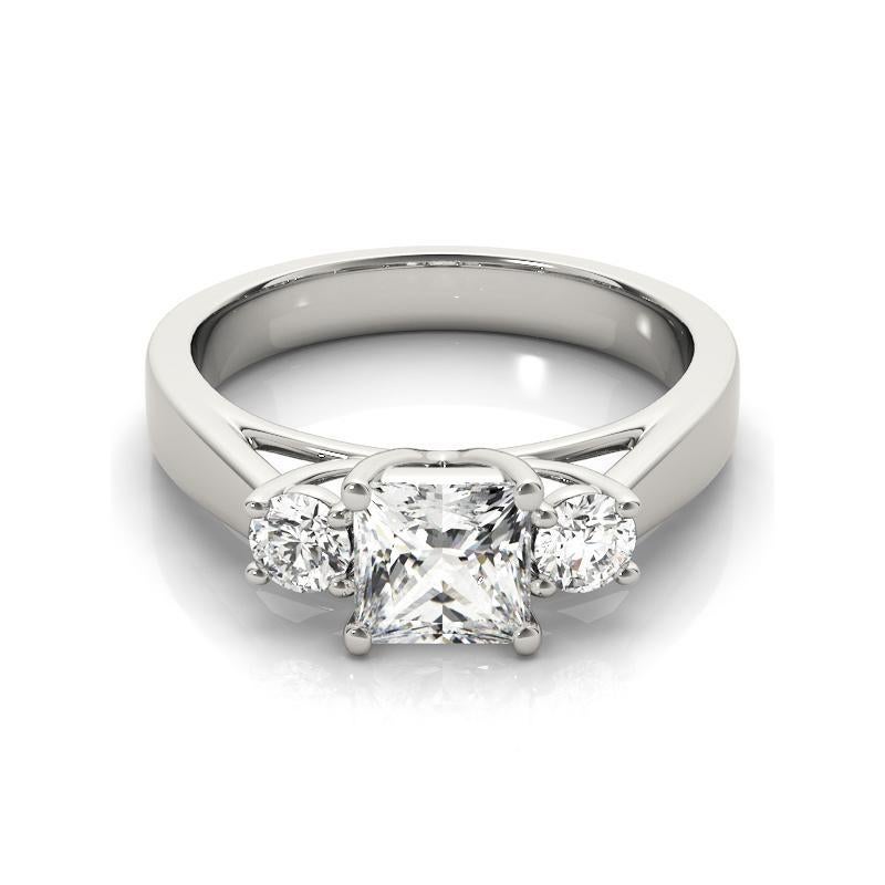 GIA 1.70ct Princess 3-Stone Past, Present & Future 18K White Gold Diamond Ring