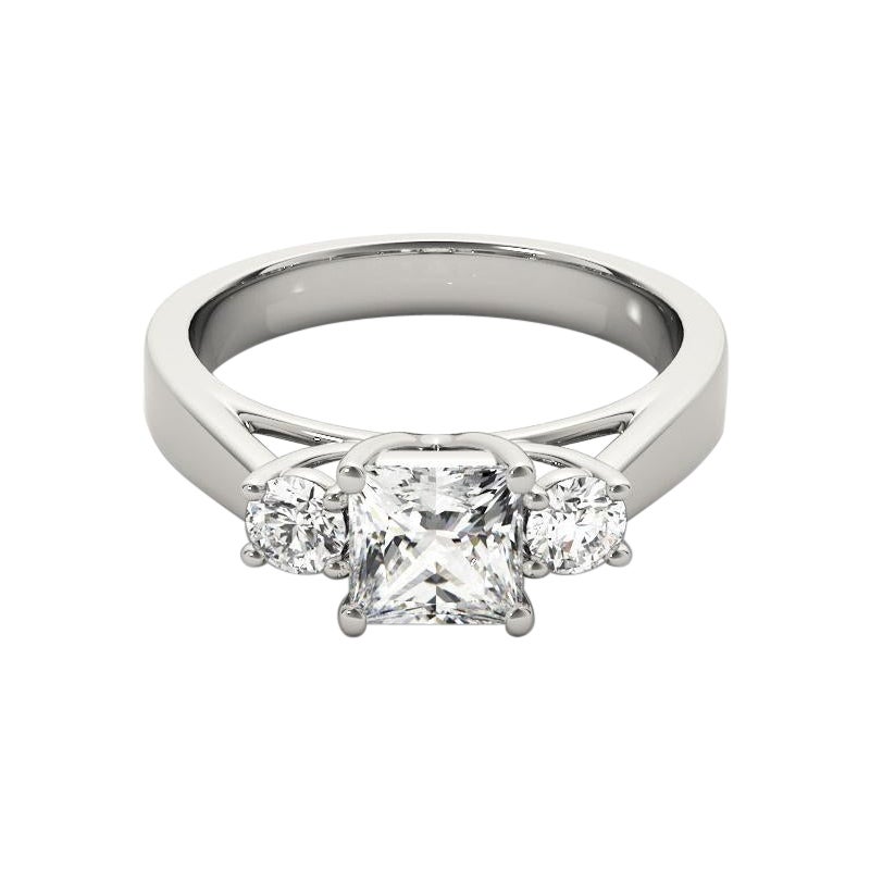 GIA 1,70ct Princess 3-Stein Vergangenheit, Gegenwart & Zukunft 18K Weißgold Diamantring
