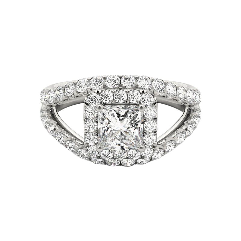 GIA 1,70ct Prinzessin Halo Split Shank Double Band  Diamantring im Angebot