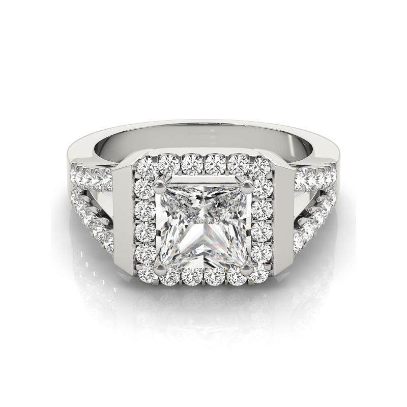 GIA 1,70ct Princess Square Cushion Halo Kathedrale 18K Weißgold Diamantring (Carréschliff) im Angebot