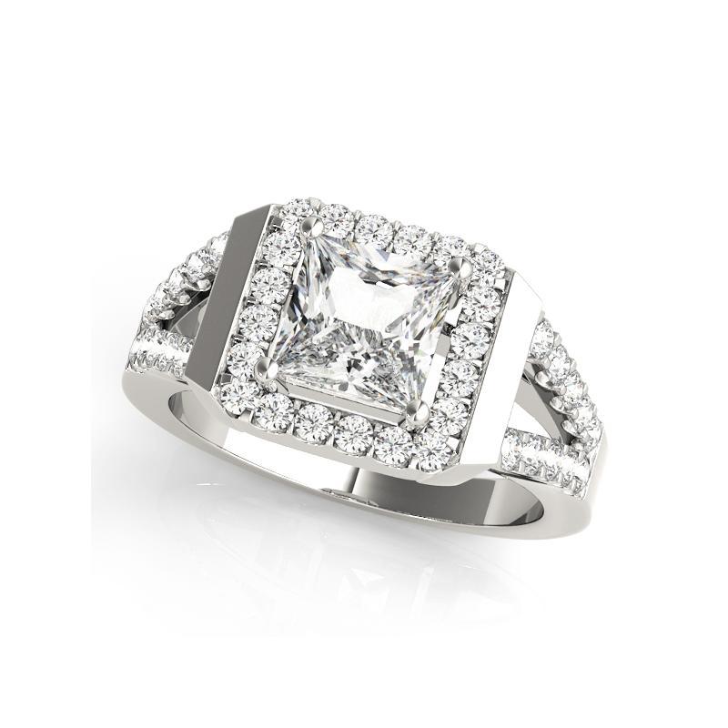 GIA 1,70ct Princess Square Cushion Halo Kathedrale 18K Weißgold Diamantring im Zustand „Neu“ im Angebot in New York, NY