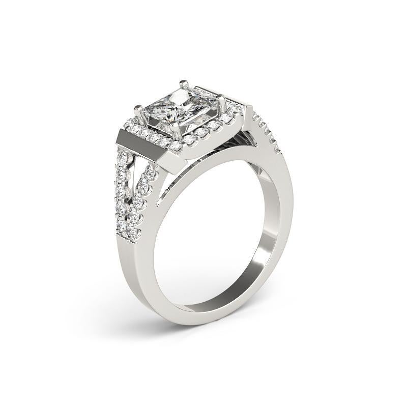 GIA 1,70ct Princess Square Cushion Halo Kathedrale 18K Weißgold Diamantring im Angebot 1