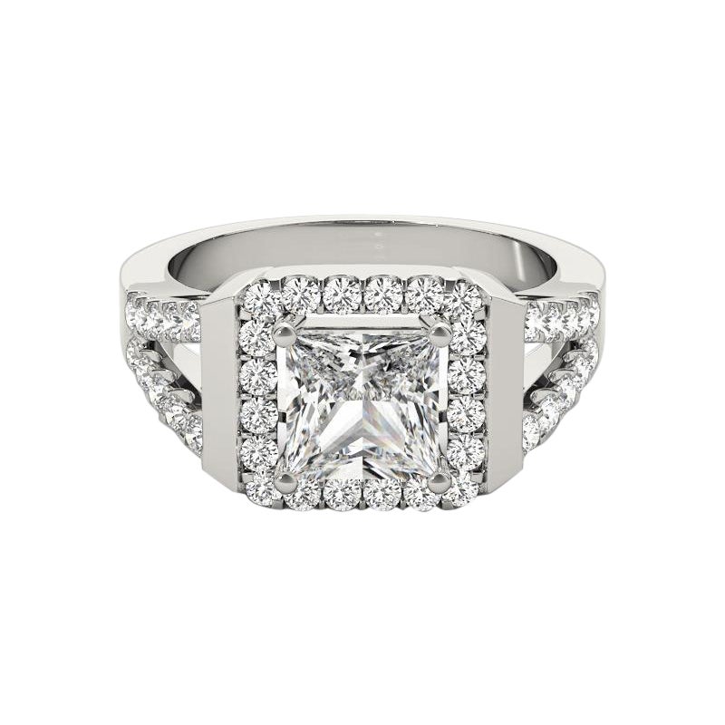 GIA 1,70ct Princess Square Cushion Halo Kathedrale 18K Weißgold Diamantring