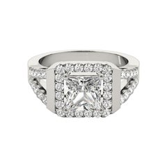 GIA 1,70ct Anello con diamante quadrato Princess Cushion Halo Cathedral in oro bianco 18K