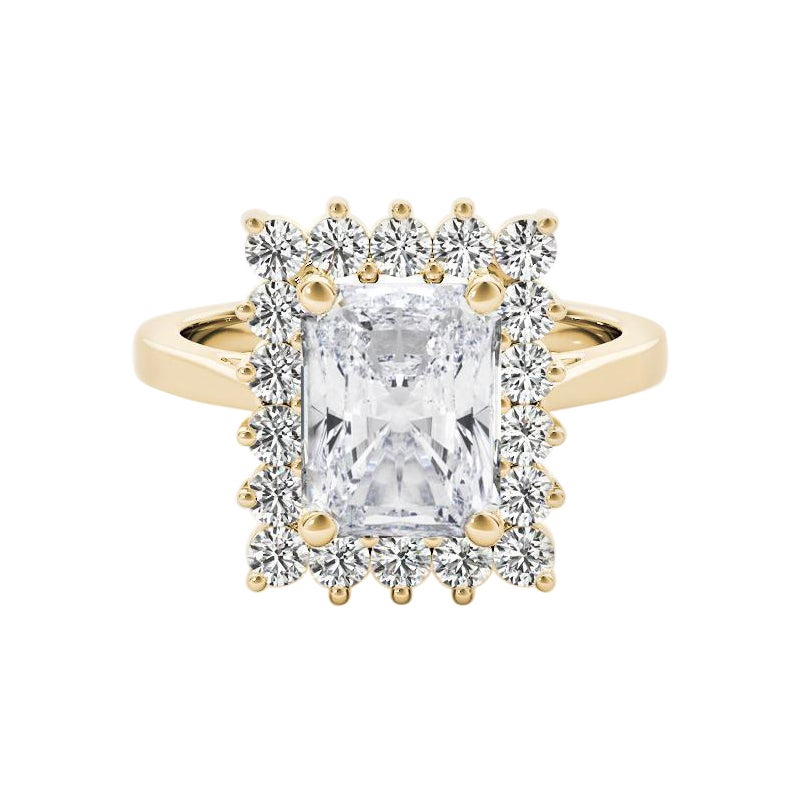 GIA 1.70ct Radiant Rectangular Halo Anniversary 18K Yellow Gold Diamond Ring