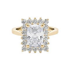 GIA 1.70ct Radiant Rectangular Halo Anniversary 18K Yellow Gold Diamond Ring
