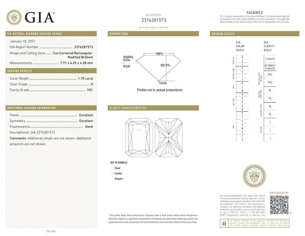 Contemporaneo GIA 1,70ct Radiant Round & Baguette Channel Band  Anello con diamante in vendita