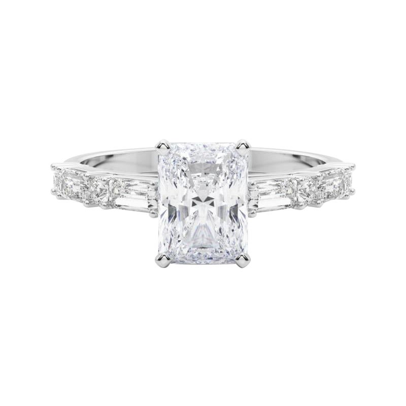GIA 1,70ct Radiant Rund & Baguette Kanal Band  Diamantring