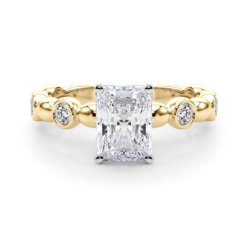GIA 1,70ct Radiant Side Stone Bezel Band Solitaire Yellow Gold Diamond Ring