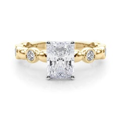GIA 1,70ct Radiant Side Stone Bezel Band Solitaire Yellow Gold Diamond Ring