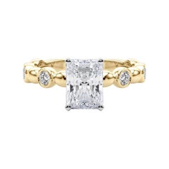 GIA 1,70 ct Piedra lateral radiante Banda de bisel Solitario Anillo de diamantes de oro amarillo