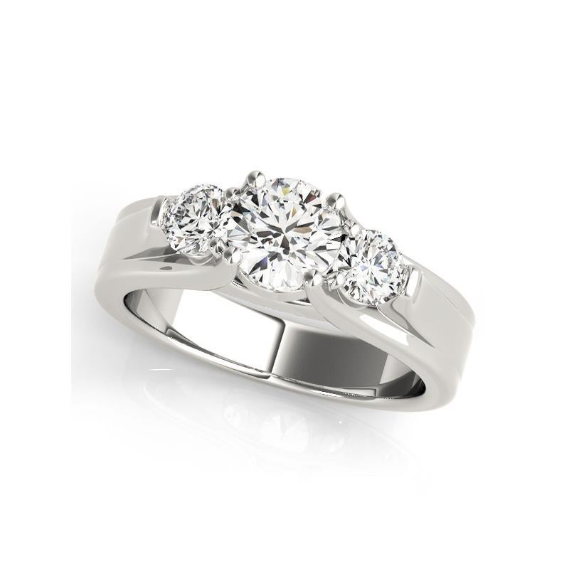 Taille ronde GIA 1.70ct Round 3-Stone Beveled Band Cathedral  Bague en diamant en vente