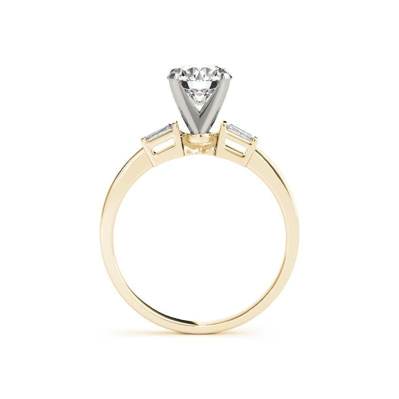 GIA 1,70ct Runde 3-Stein Solitär & Baguette 18K Gelbgold Diamantring (Rundschliff) im Angebot