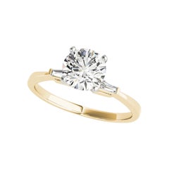 GIA 1,70ct Runde 3-Stein Solitär & Baguette 18K Gelbgold Diamantring