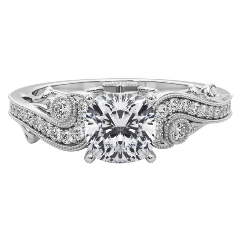 GIA 1,71 Karat Cushion Drei-Stein gebogene Bypass 18K Weißgold Diamantring