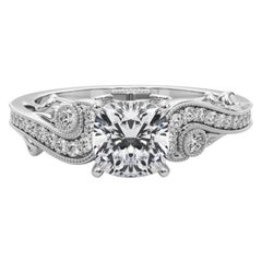 GIA 1,71 Karat Cushion Drei-Stein gebogene Bypass 18K Weißgold Diamantring