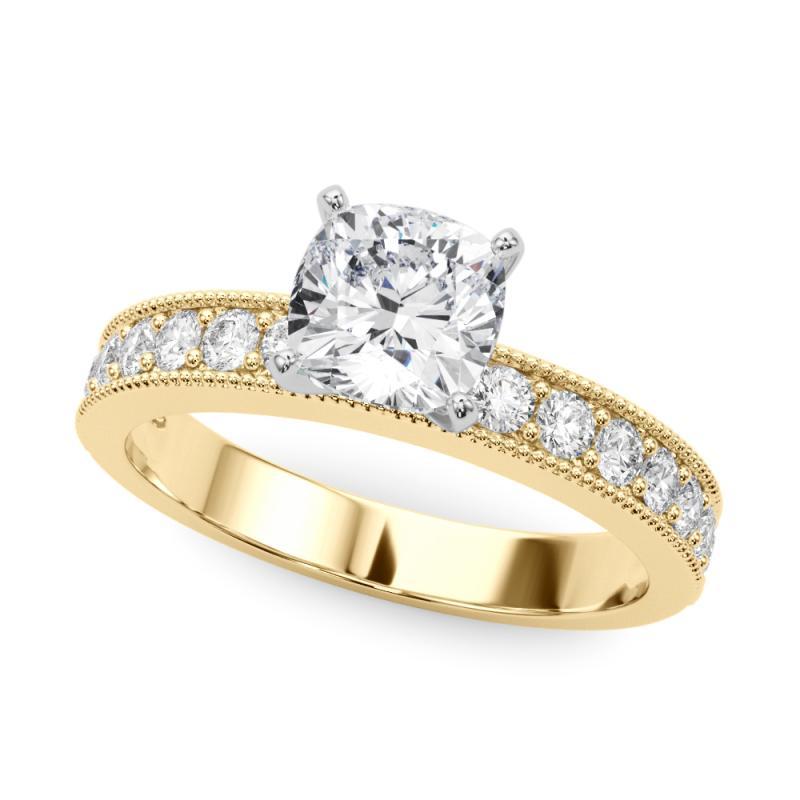 Taglio cuscino GIA 1,71 Carati Cuscino Vintage con Canale Milgrain Anello con Diamanti in Oro Giallo 18K in vendita