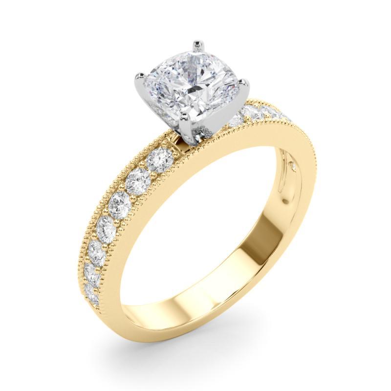 Donna GIA 1,71 Carati Cuscino Vintage con Canale Milgrain Anello con Diamanti in Oro Giallo 18K in vendita