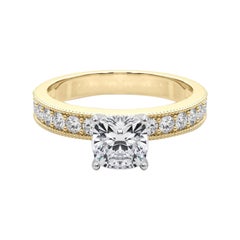 GIA 1,71 Carati Cuscino Vintage con Canale Milgrain Anello con Diamanti in Oro Giallo 18K