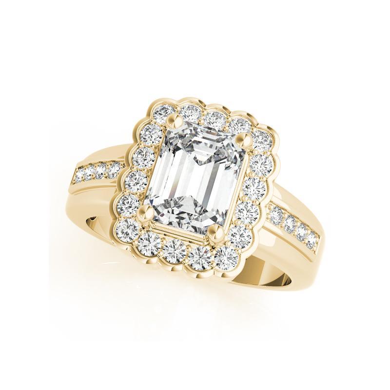 GIA 1,71 Karat Smaragd Spitze Blume Halo Vintage 18K Gelbgold Diamantring (Smaragdschliff) im Angebot