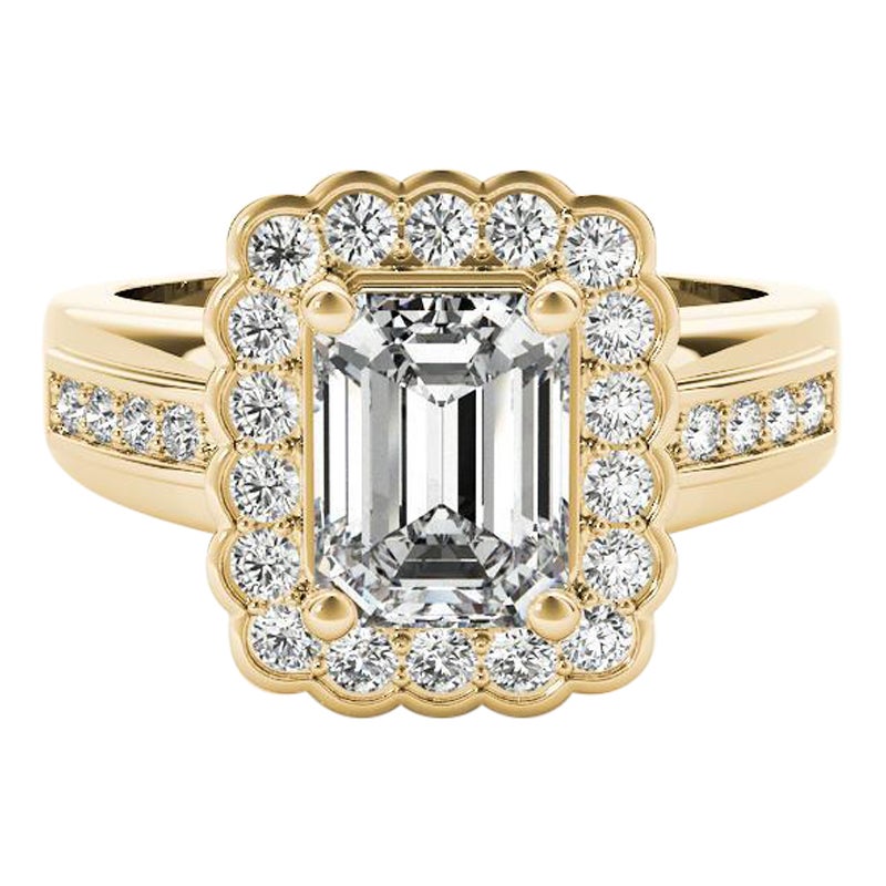 GIA 1,71 carati di smeraldo con fiore aureolato Anello vintage con diamanti in oro giallo 18 carati