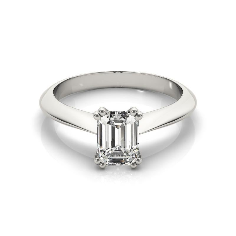 GIA 1,71 Karat Smaragd Solitär Tulpe Dom 18K Weißgold Diamantring (Smaragdschliff) im Angebot