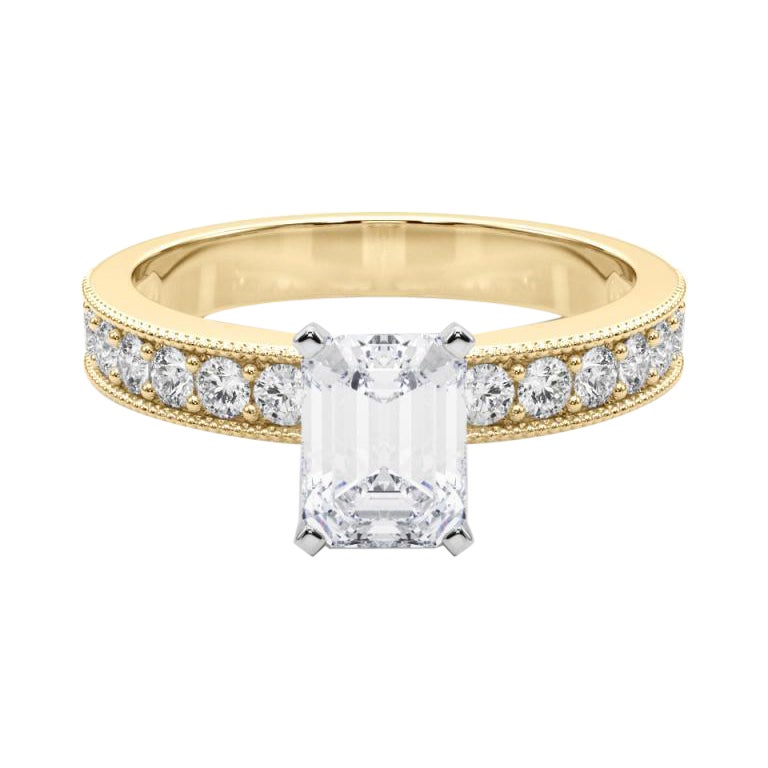 GIA 1,71 carati di smeraldo d'epoca con canale a grana fine in oro giallo 18 carati