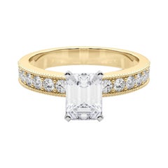 GIA 1.71 Carat Emerald Vintage Milgrain Channel 18K Yellow Gold Diamond Ring
