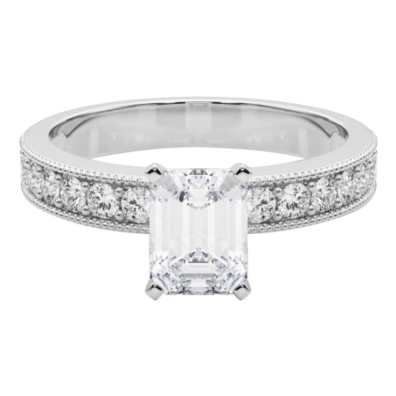 GIA 1,71 Karat Smaragd Vintage Milgrain Channel  Diamantring