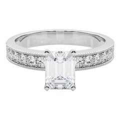 GIA 1.71 Carat Emerald Vintage Milgrain Channel  Diamond Ring