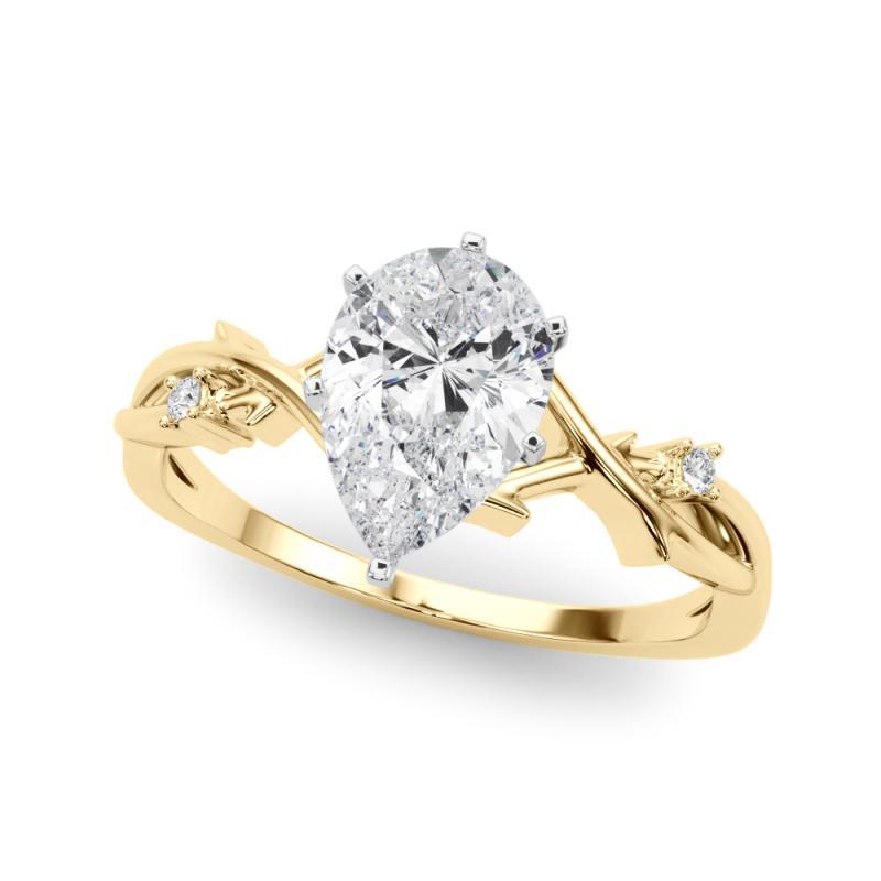 Taglio a goccia GIA 1,71 Carati Pear Vine Band Anello con diamanti in oro giallo 18K ispirato alla Nature in vendita