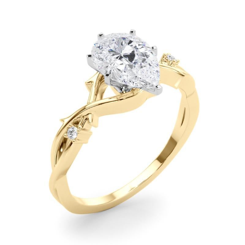 Donna GIA 1,71 Carati Pear Vine Band Anello con diamanti in oro giallo 18K ispirato alla Nature in vendita