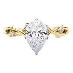 GIA 1,71 Carati Pear Vine Band Anello con diamanti in oro giallo 18K ispirato alla Nature