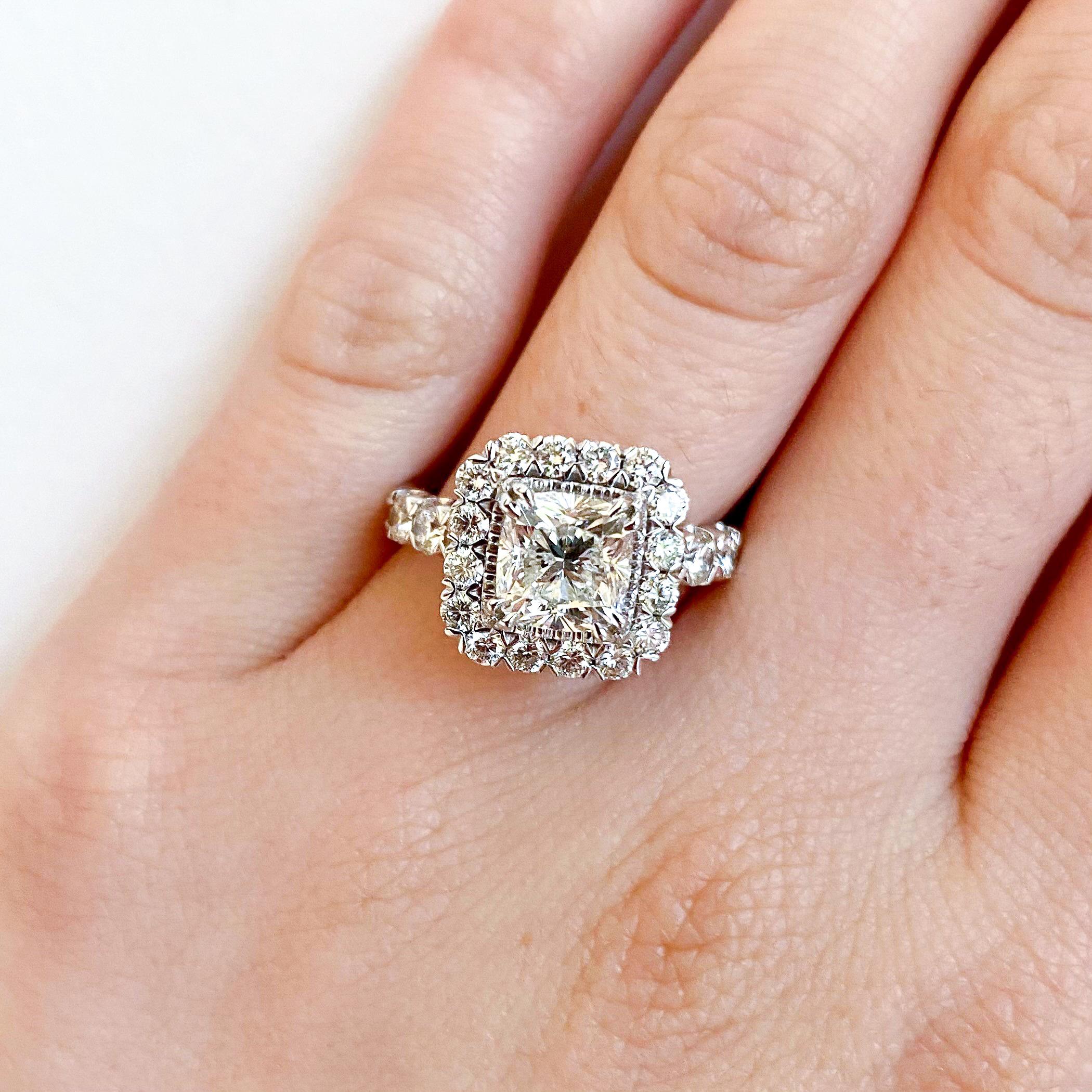 GIA 1.71 Carat Total Weight Fire Cushion Diamond Engagement Ring In New Condition In Rochester, NY