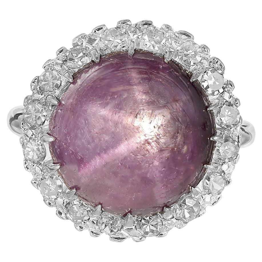 GIA 17.15 Carat Purple Star Sapphire Diamond Gold Cocktail Engagement Ring For Sale