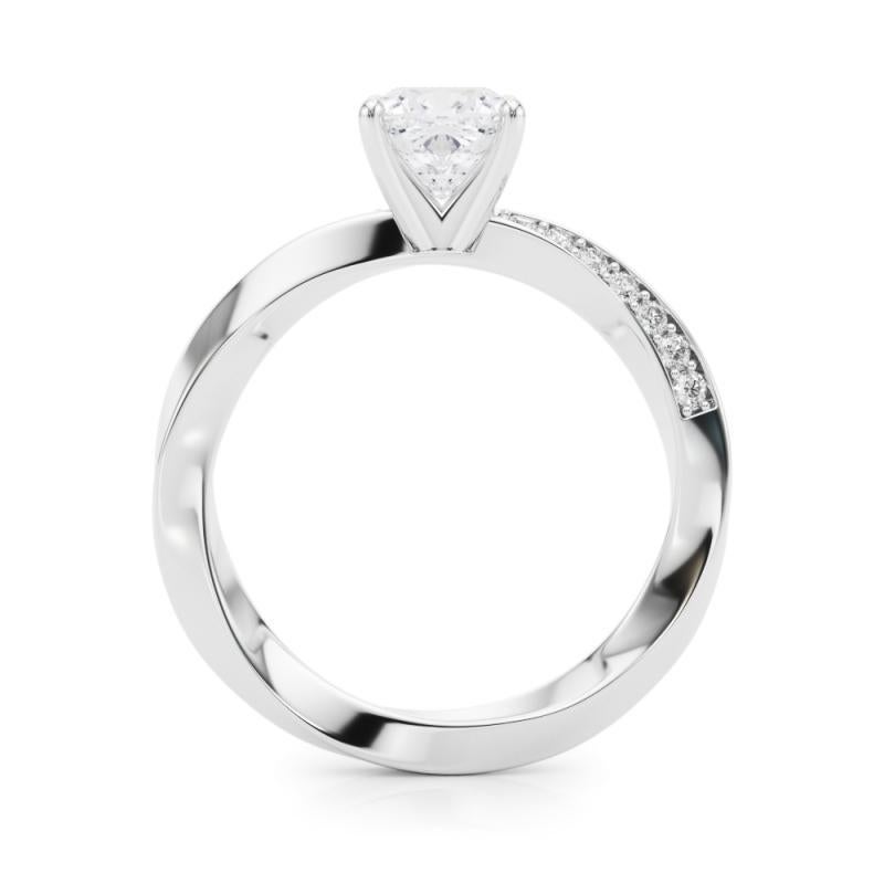 GIA 1.71ct Cushion Solitaire Twisted Square Band Bague diamant en or blanc 18K Neuf - En vente à New York, NY