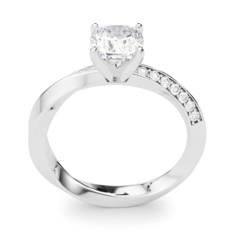 GIA 1.71ct Cushion Solitaire Twisted Square Band Bague diamant en or blanc 18K Pour femmes en vente
